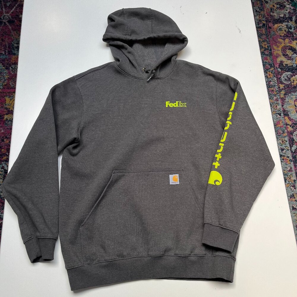 Carhartt Gray Hoodie with Neon Accents FedEx Logo